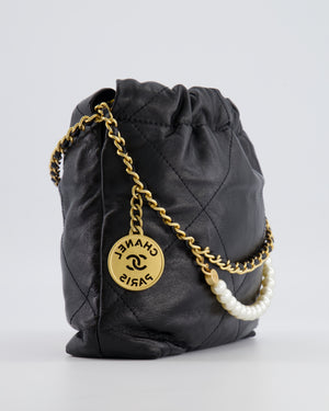 Chanel Black Mini 22 Bag in Lambskin Leather with Gold Hardware