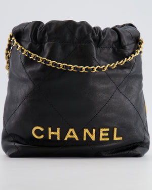 Chanel Black Mini 22 Bag in Lambskin Leather with Gold Hardware