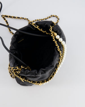 Chanel Black Mini 22 Bag in Lambskin Leather with Gold Hardware
