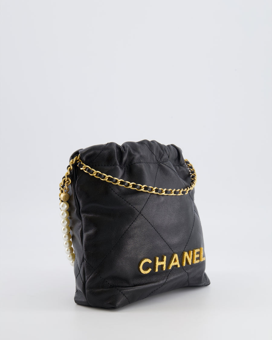 Chanel Black Mini 22 Bag in Lambskin Leather with Gold Hardware