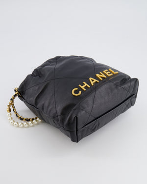 Chanel Black Mini 22 Bag in Lambskin Leather with Gold Hardware