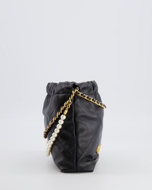 Chanel Black Mini 22 Bag in Lambskin Leather with Gold Hardware