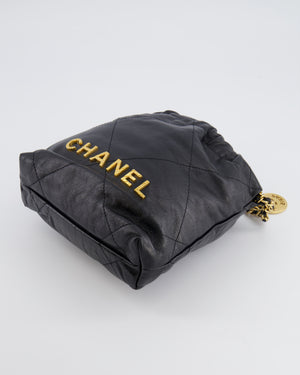 Chanel Black Mini 22 Bag in Lambskin Leather with Gold Hardware