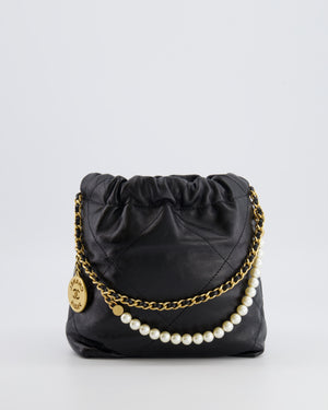Chanel Black Mini 22 Bag in Lambskin Leather with Gold Hardware