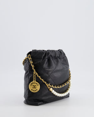 Chanel Black Mini 22 Bag in Lambskin Leather with Gold Hardware
