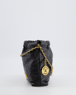 Chanel Black Mini 22 Bag in Lambskin Leather with Gold Hardware