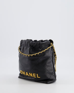 Chanel Black Mini 22 Bag in Lambskin Leather with Gold Hardware