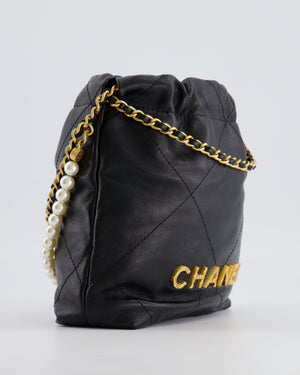 Chanel Black Mini 22 Bag in Lambskin Leather with Gold Hardware