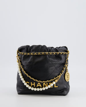 Chanel Black Mini 22 Bag in Lambskin Leather with Gold Hardware