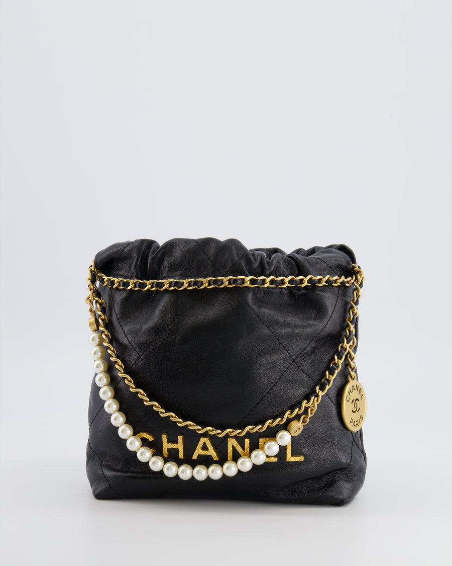 Chanel Black Mini 22 Bag in Lambskin Leather with Gold Hardware