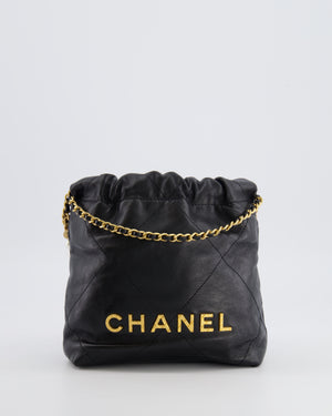 Chanel Black Mini 22 Bag in Lambskin Leather with Gold Hardware