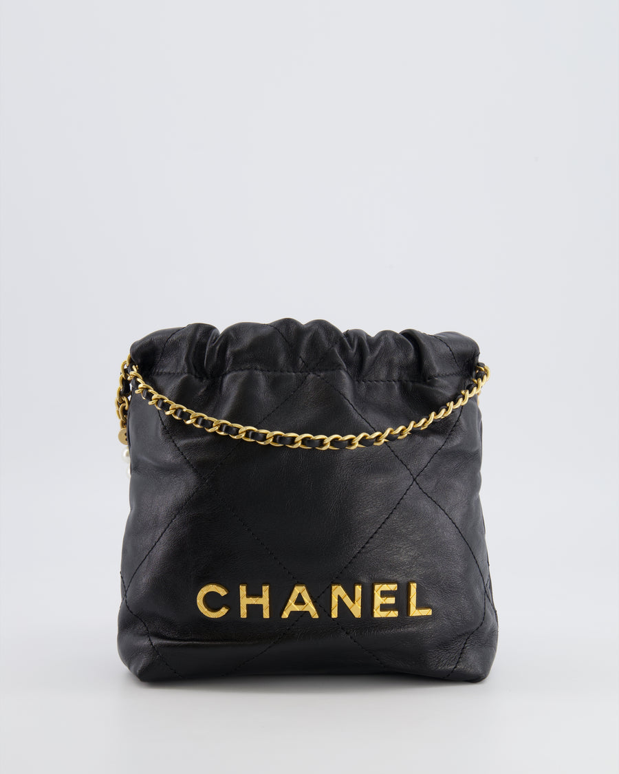 Chanel Black Mini 22 Bag in Lambskin Leather with Gold Hardware