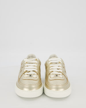 Chanel Metallic Gold Low Top Sneakers with Interlocking CC Logo in Leather Size EU 37