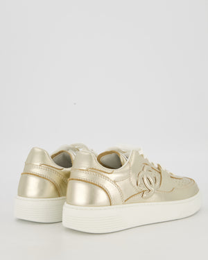 Chanel Metallic Gold Low Top Sneakers with Interlocking CC Logo in Leather Size EU 37