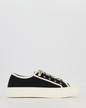 Christian Dior Navy Walk'n'Dior Low Top Sneakers in Canvas with J'Adior Embroidered Ribbon Lace detail Size EU 37 (UK 4)