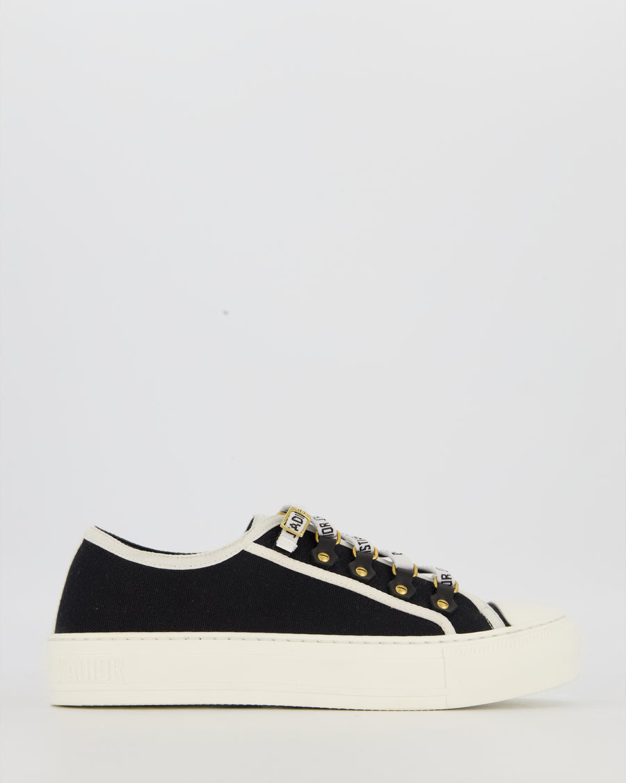 Christian Dior Navy Walk'n'Dior Low Top Sneakers in Canvas with J'Adior Embroidered Ribbon Lace detail Size EU 37 (UK 4)