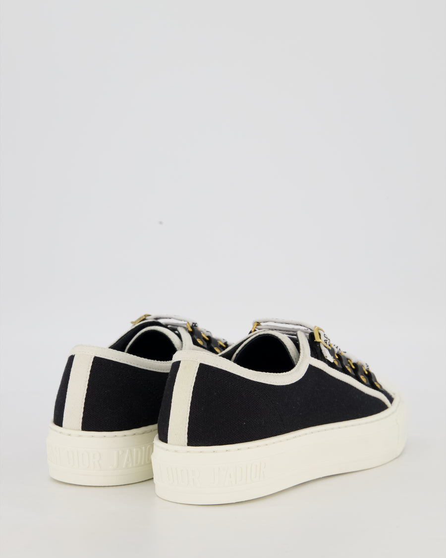 Christian Dior Navy Walk'n'Dior Low Top Sneakers in Canvas with J'Adior Embroidered Ribbon Lace detail Size EU 37 (UK 4)