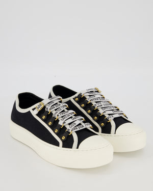 Christian Dior Navy Walk'n'Dior Low Top Sneakers in Canvas with J'Adior Embroidered Ribbon Lace detail Size EU 37 (UK 4)