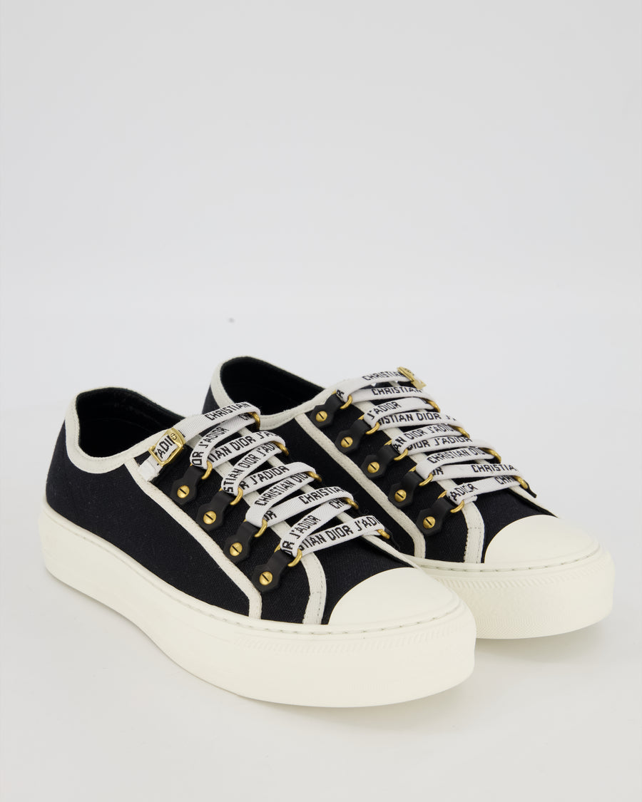 Christian Dior Navy Walk'n'Dior Low Top Sneakers in Canvas with J'Adior Embroidered Ribbon Lace detail Size EU 37 (UK 4)