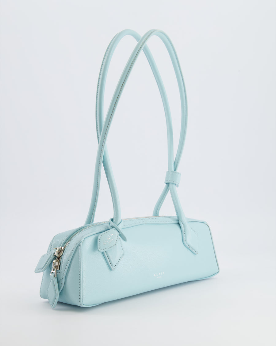 Alaïa Baby Blue Le Teckel Small Shoulder Bag in Goatskin Leather with Silver Hardware RRP £1,900