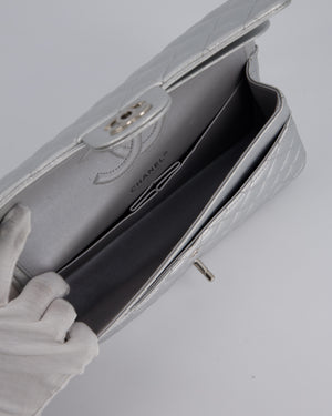 Chanel Metallic Silver Medium Classic Double Flap Bag in Lambskin Leather with Silver Hardware