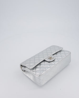 Chanel Metallic Silver Medium Classic Double Flap Bag in Lambskin Leather with Silver Hardware