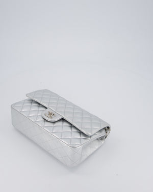 Chanel Metallic Silver Medium Classic Double Flap Bag in Lambskin Leather with Silver Hardware