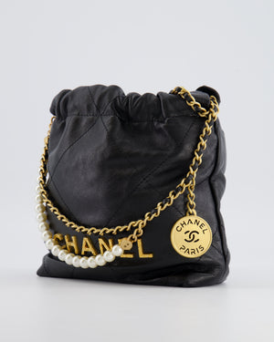 Chanel Black Mini 22 Bag in Lambskin Leather with Gold Hardware