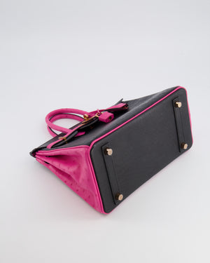 *RARE* Hermès HSS Birkin 25 Retourne Bag in Black and Rose Shocking Ostrich Leather with Gold Hardware