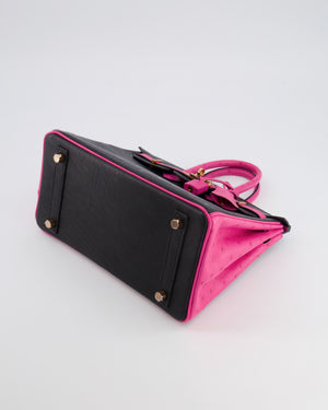 *RARE* Hermès HSS Birkin 25 Retourne Bag in Black and Rose Shocking Ostrich Leather with Gold Hardware