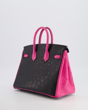 *RARE* Hermès HSS Birkin 25 Retourne Bag in Black and Rose Shocking Ostrich Leather with Gold Hardware