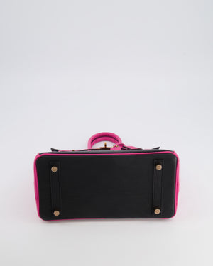 *RARE* Hermès HSS Birkin 25 Retourne Bag in Black and Rose Shocking Ostrich Leather with Gold Hardware