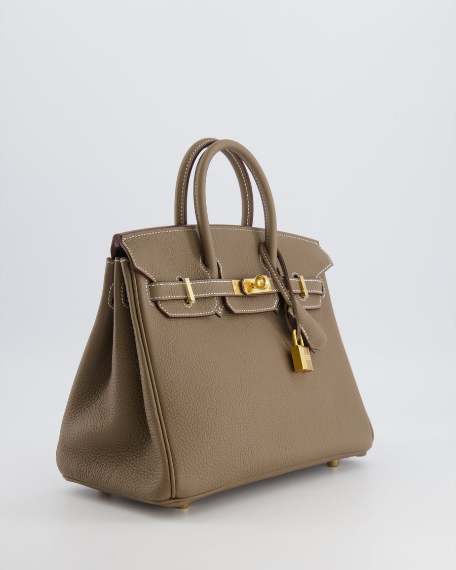 Hermès Birkin 25 Retourne Bag in Etoupe Togo Leather with Gold Hardware