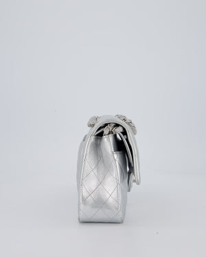 Chanel Metallic Silver Medium Classic Double Flap Bag in Lambskin Leather with Silver Hardware