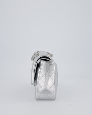 Chanel Metallic Silver Medium Classic Double Flap Bag in Lambskin Leather with Silver Hardware
