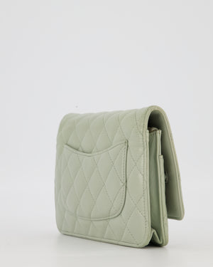 Chanel Wallet on Chain Bag with CC Logo in Sage Green Lambskin Leather with Silver Hardware