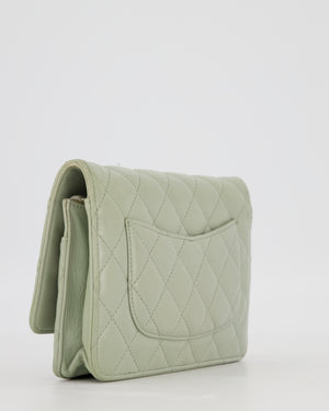 Chanel Wallet on Chain Bag with CC Logo in Sage Green Lambskin Leather with Silver Hardware