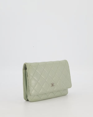 Chanel Wallet on Chain Bag with CC Logo in Sage Green Lambskin Leather with Silver Hardware