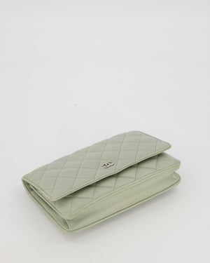 Chanel Wallet on Chain Bag with CC Logo in Sage Green Lambskin Leather with Silver Hardware