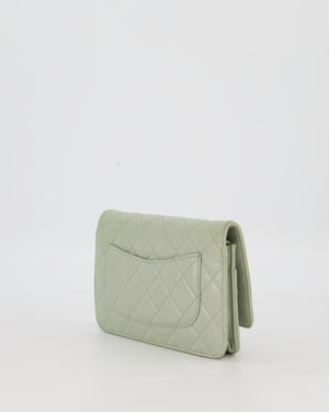Chanel Wallet on Chain Bag with CC Logo in Sage Green Lambskin Leather with Silver Hardware
