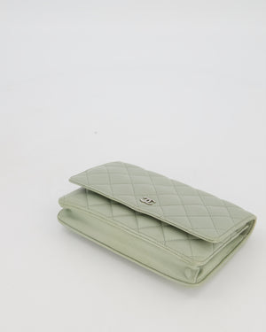 Chanel Wallet on Chain Bag with CC Logo in Sage Green Lambskin Leather with Silver Hardware