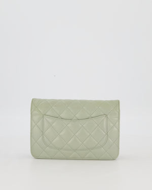 Chanel Wallet on Chain Bag with CC Logo in Sage Green Lambskin Leather with Silver Hardware