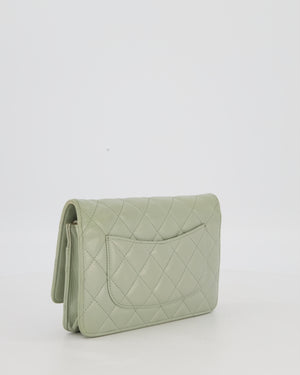 Chanel Wallet on Chain Bag with CC Logo in Sage Green Lambskin Leather with Silver Hardware