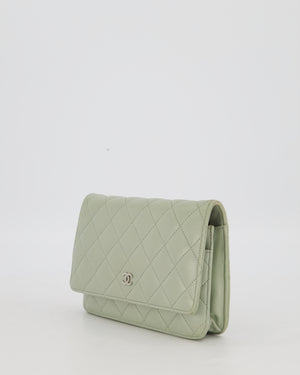 Chanel Wallet on Chain Bag with CC Logo in Sage Green Lambskin Leather with Silver Hardware