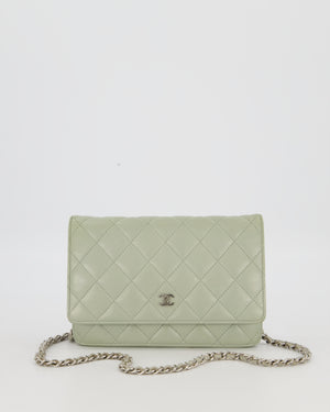 Chanel Wallet on Chain Bag with CC Logo in Sage Green Lambskin Leather with Silver Hardware