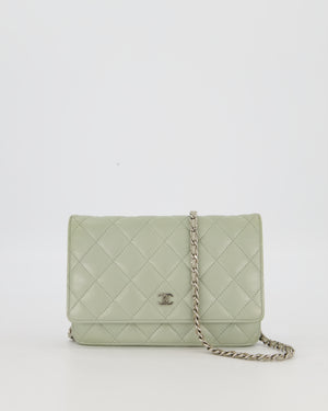 Chanel Wallet on Chain Bag with CC Logo in Sage Green Lambskin Leather with Silver Hardware
