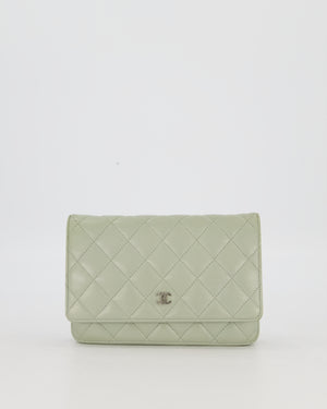 Chanel Wallet on Chain Bag with CC Logo in Sage Green Lambskin Leather with Silver Hardware