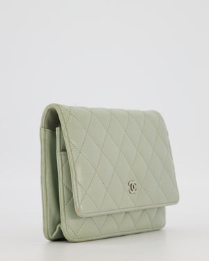 Chanel Wallet on Chain Bag with CC Logo in Sage Green Lambskin Leather with Silver Hardware