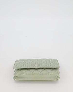 Chanel Wallet on Chain Bag with CC Logo in Sage Green Lambskin Leather with Silver Hardware
