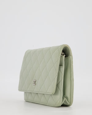 Chanel Wallet on Chain Bag with CC Logo in Sage Green Lambskin Leather with Silver Hardware